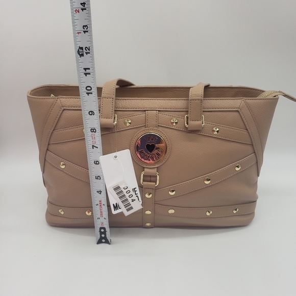 1496- LOVE MOSCHINO Milano Bag Nat Grain Leather Taupe Genuine Leather NWT - Picture 9 of 12